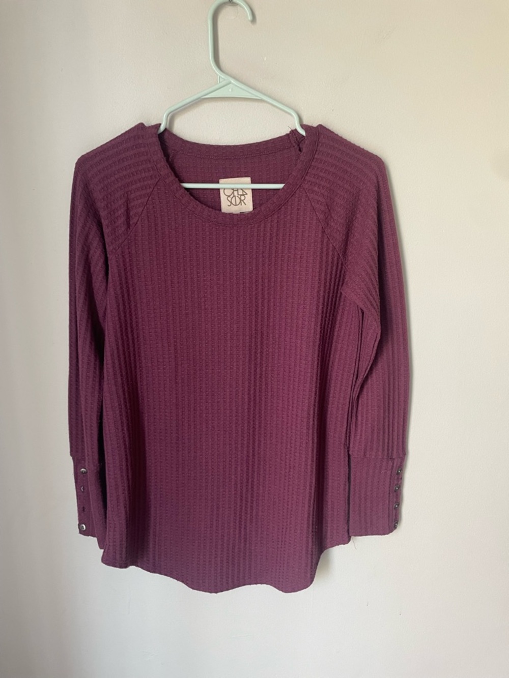 Chaser Burgundy Waffle Knit Long Sleeve Thermal Top Size Small